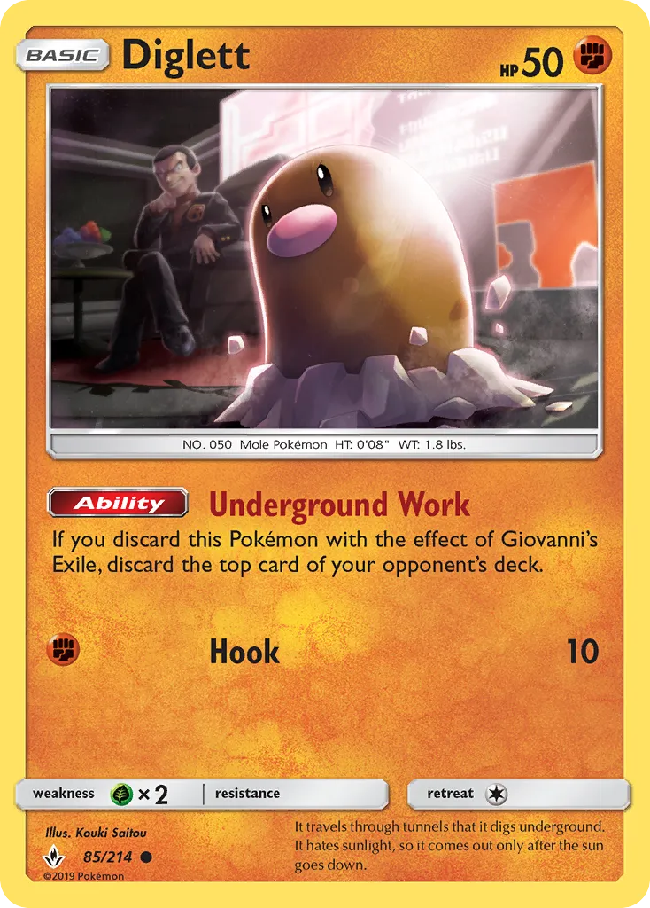 2019 Unbroken Bonds Diglett Common #085/214 Common card image