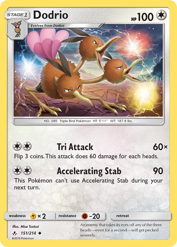 2019 Unbroken Bonds Dodrio Uncommon #151/214 Uncommon card image