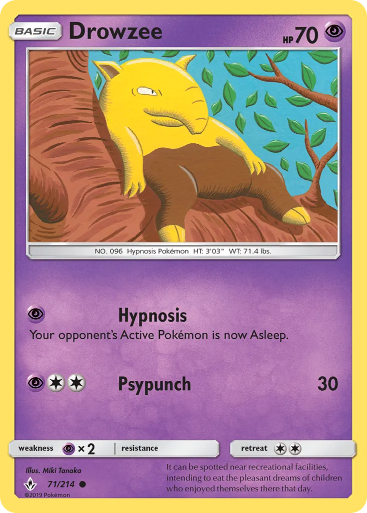 2019 Unbroken Bonds Drowzee Common #071/214 Common card image