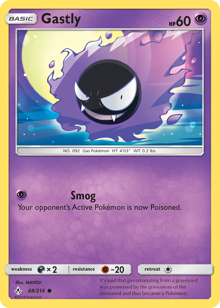 2019 Unbroken Bonds Gastly #068/214 Common card image