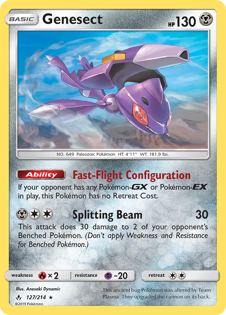 2019 Unbroken Bonds Genesect Rare #127/214 Rare card image