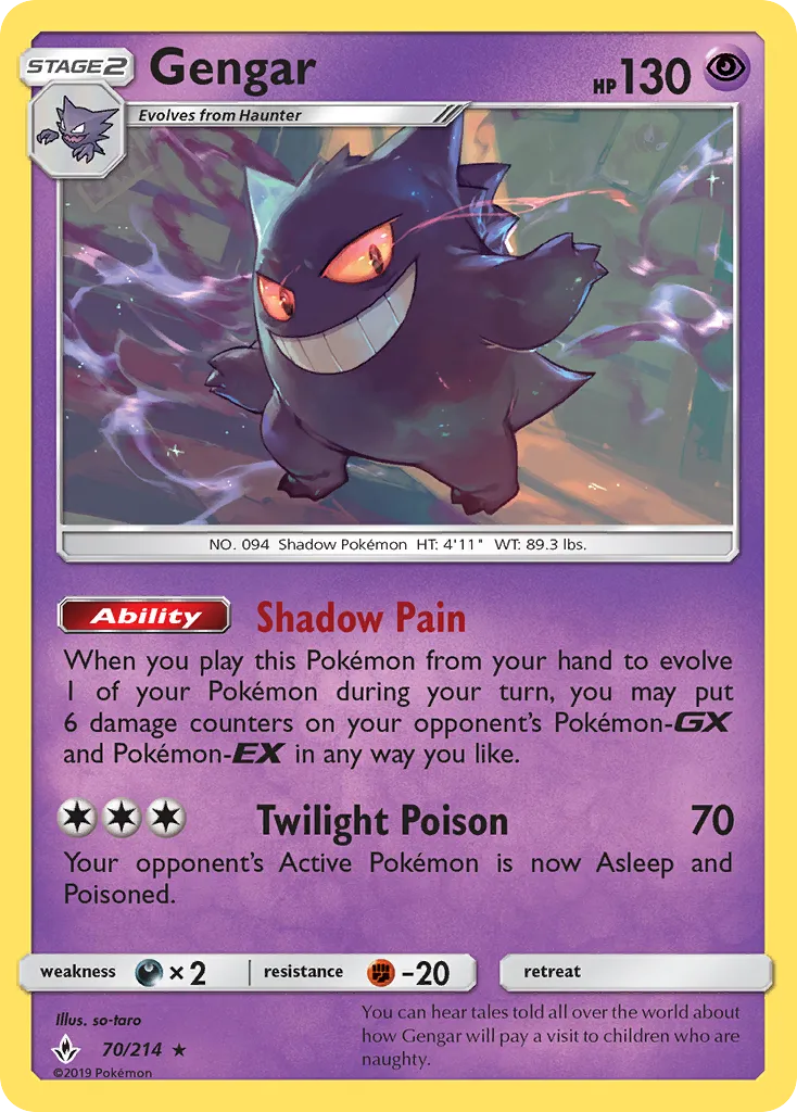 2019 Unbroken Bonds Gengar #070/214 Rare card image