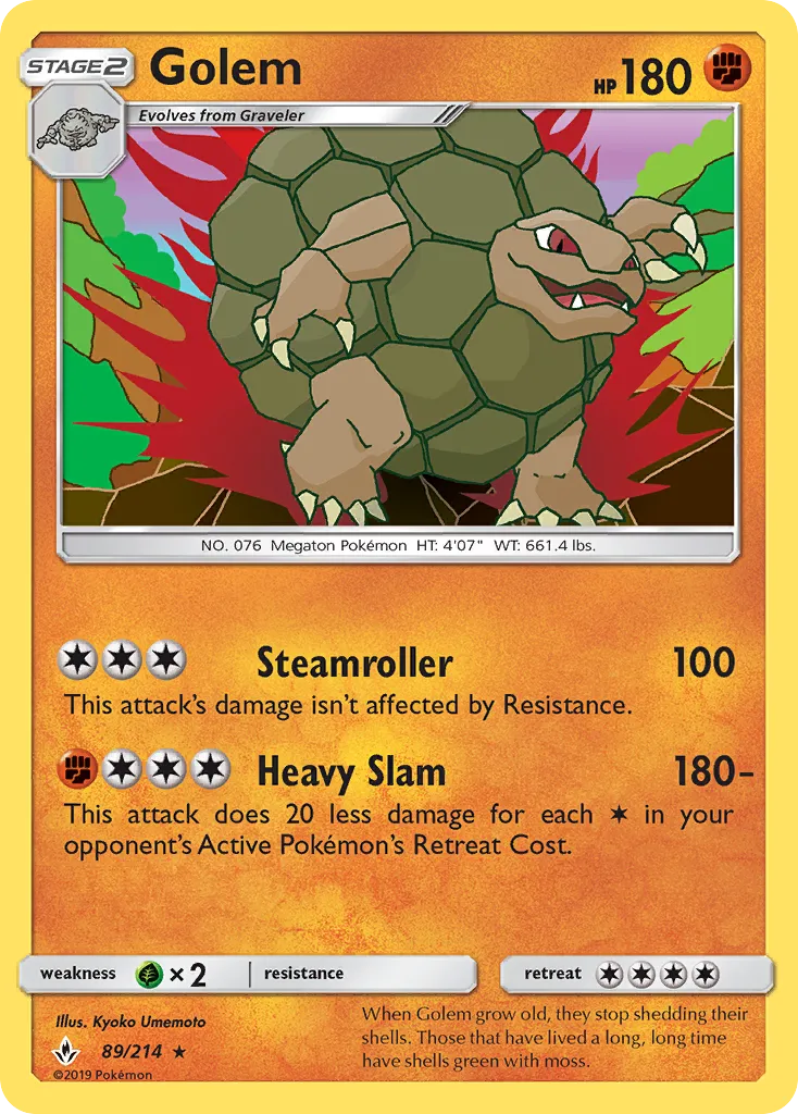 2019 Unbroken Bonds Golem #089/214 Rare Holo card image
