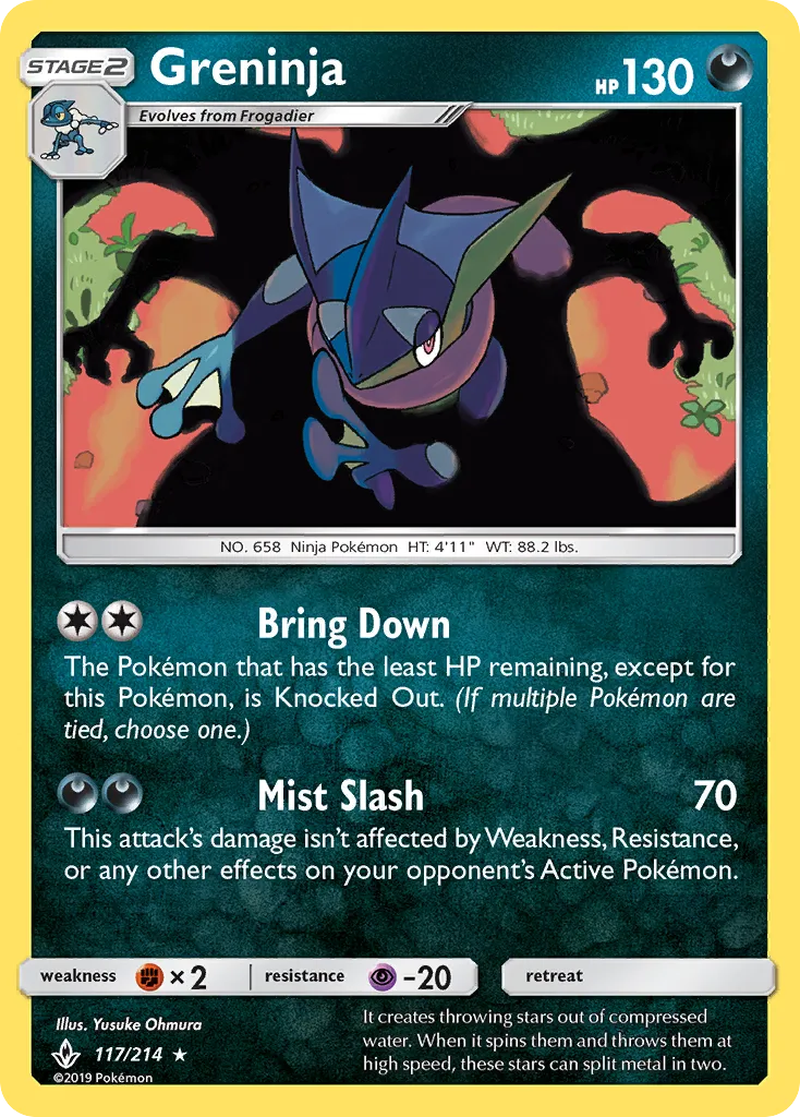 2019 Unbroken Bonds Greninja #117/214 Rare Holo card image