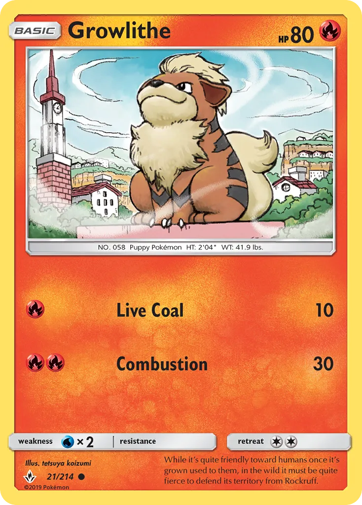 2019 Unbroken Bonds Growlithe Common #021/214 Common card image