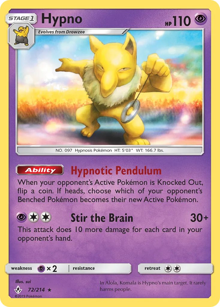 2019 Unbroken Bonds Hypno #072/214 Rare card image
