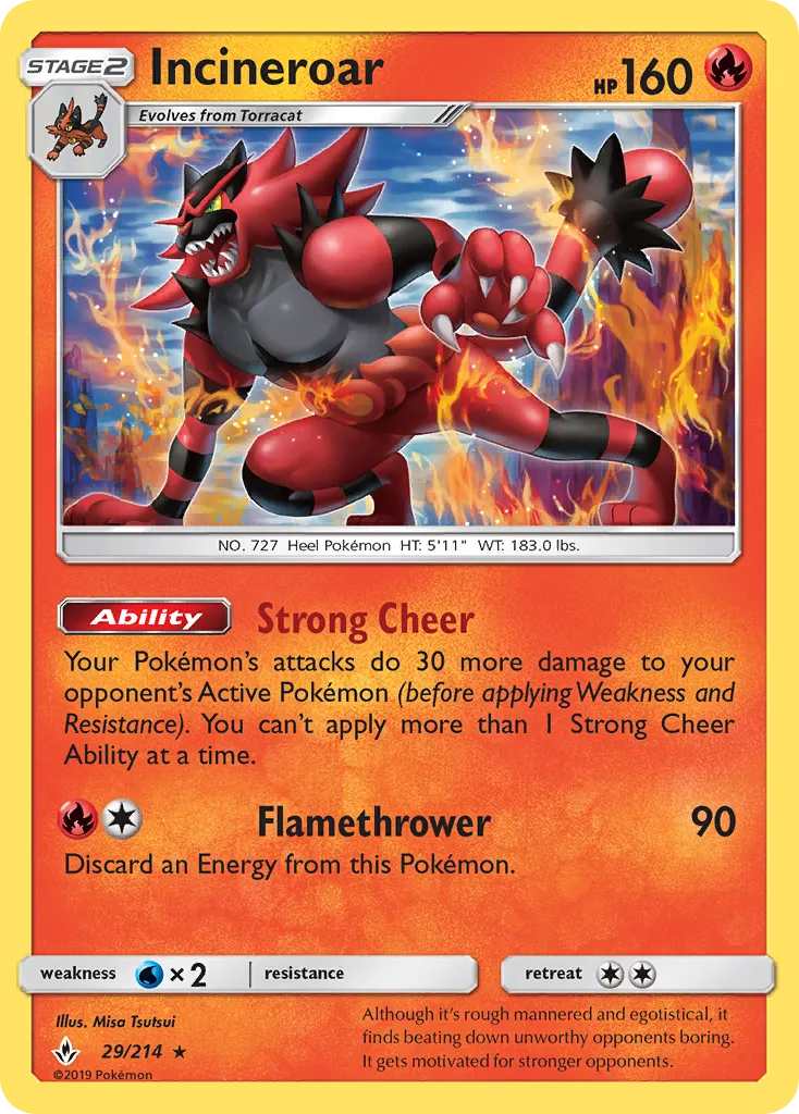 2019 Unbroken Bonds Incineroar Rare #029/214 Rare card image