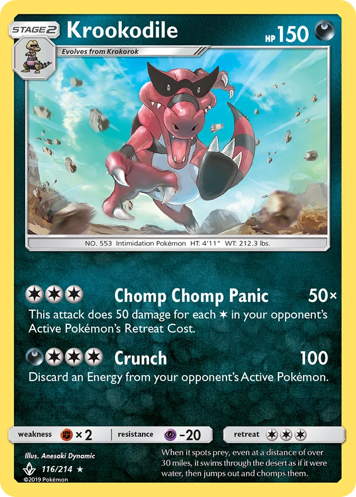 2019 Unbroken Bonds Krookodile #116/214 Rare card image