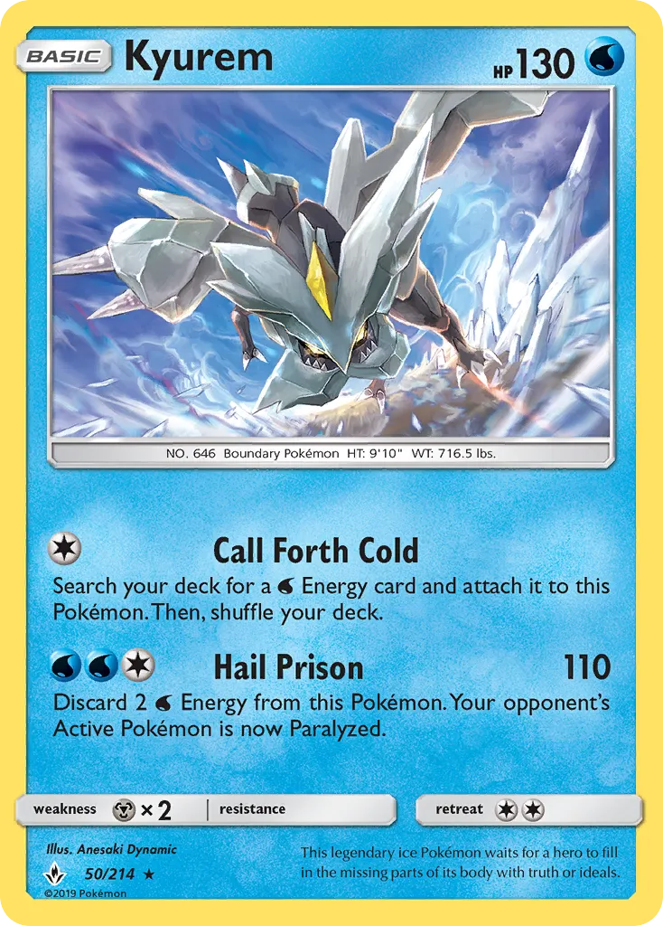 2019 Unbroken Bonds Kyurem #050/214 Rare Holo card image