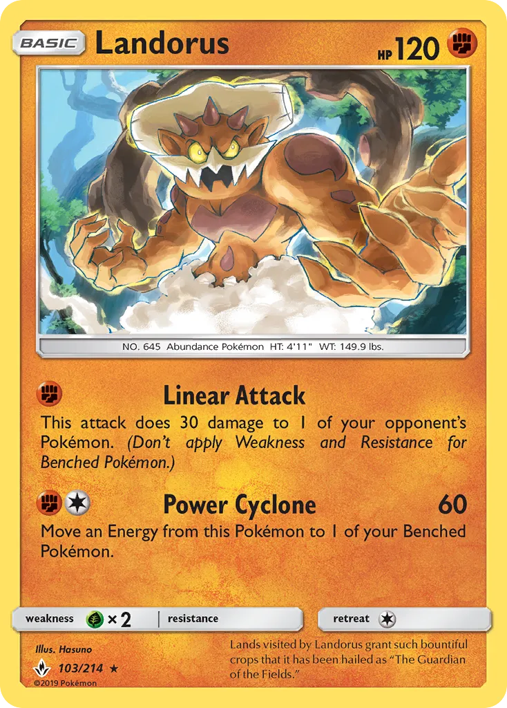2019 Unbroken Bonds Landorus #103/214 Rare Holo card image