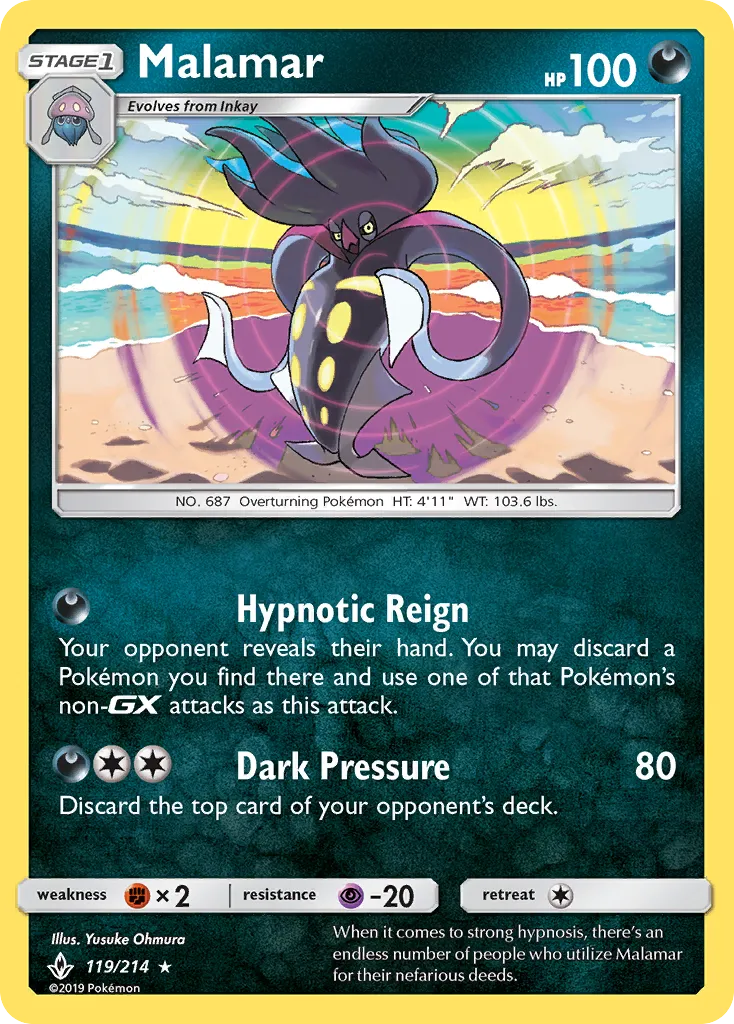 2019 Unbroken Bonds Malamar #119/214 Rare Holo card image