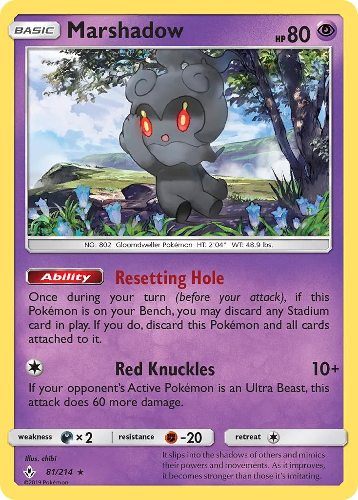 2019 Unbroken Bonds Marshadow #081/214 Rare Holo card image
