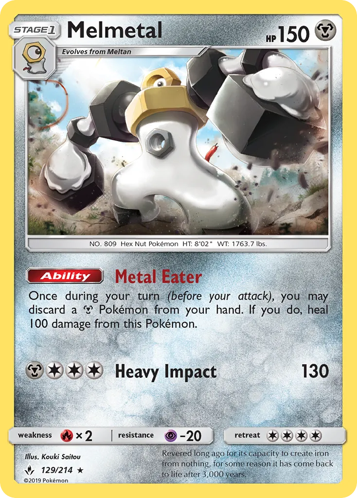 2019 Unbroken Bonds Melmetal #129/214 Rare Holo card image