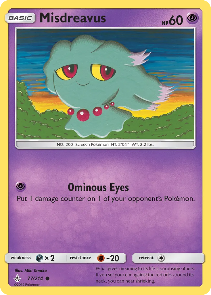 2019 Unbroken Bonds Misdreavus #077/214 Common card image