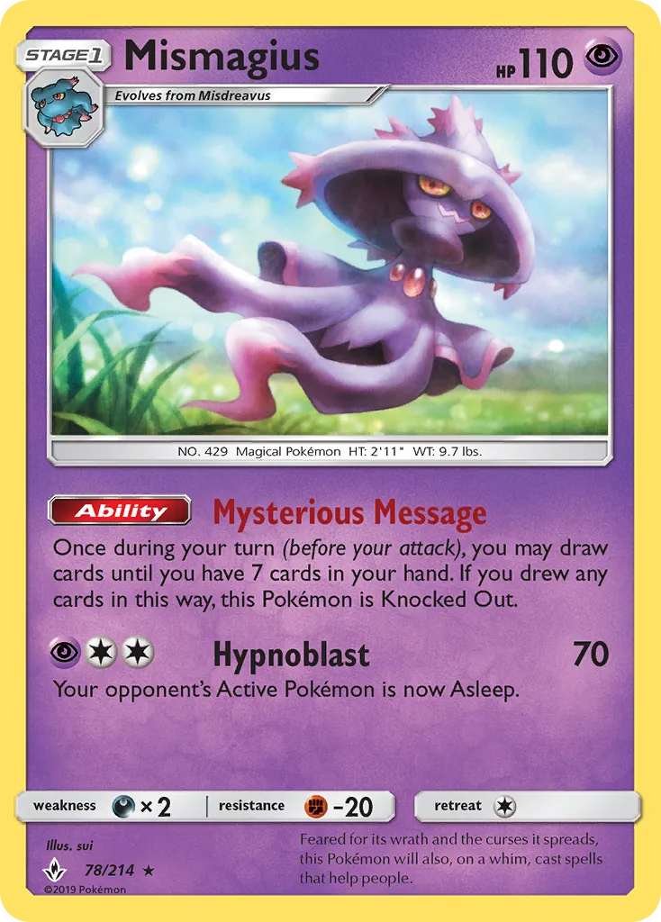 2019 Unbroken Bonds Mismagius #078/214 Rare card image
