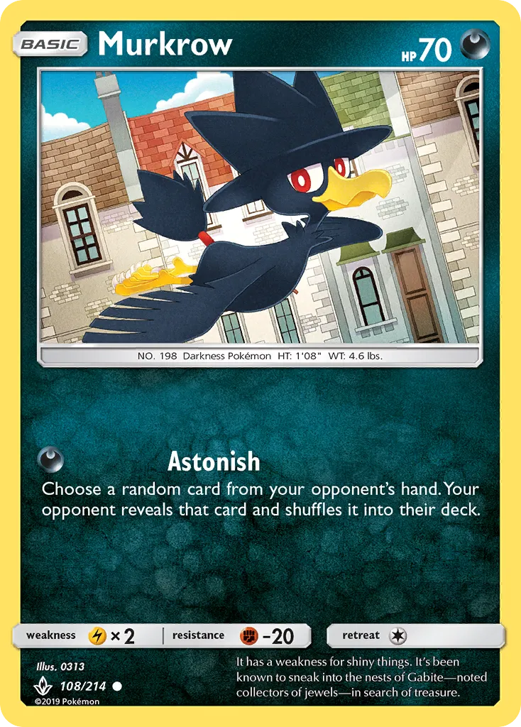 2019 Unbroken Bonds Murkrow Common #108/214 Common card image