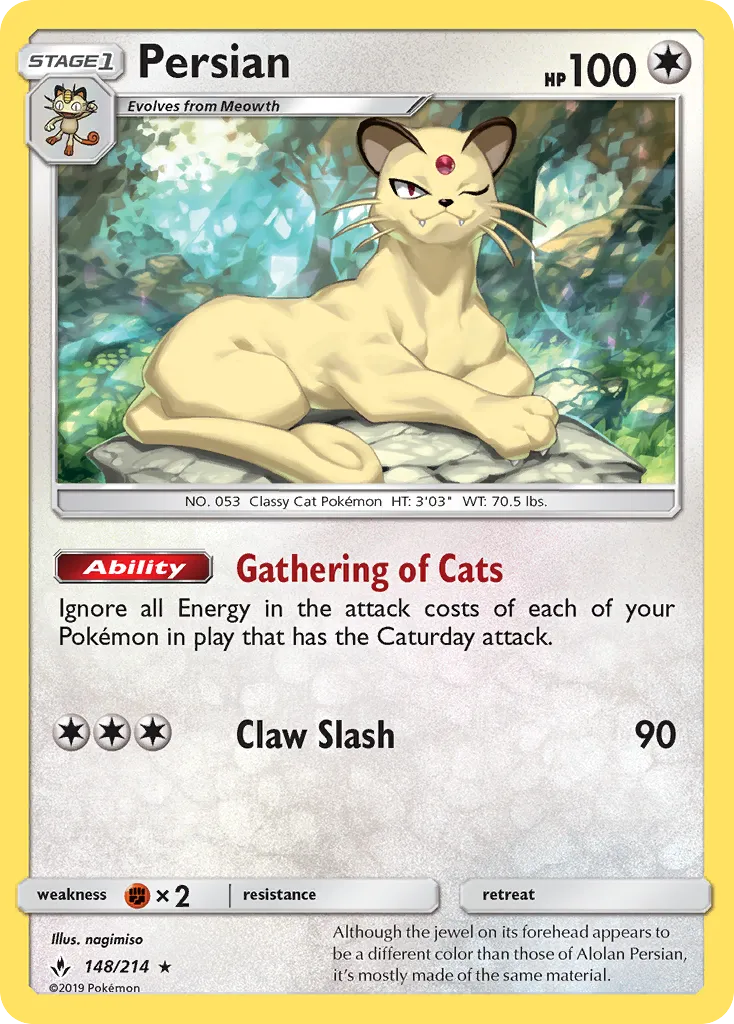 2019 Unbroken Bonds Persian #148/214 Rare card image