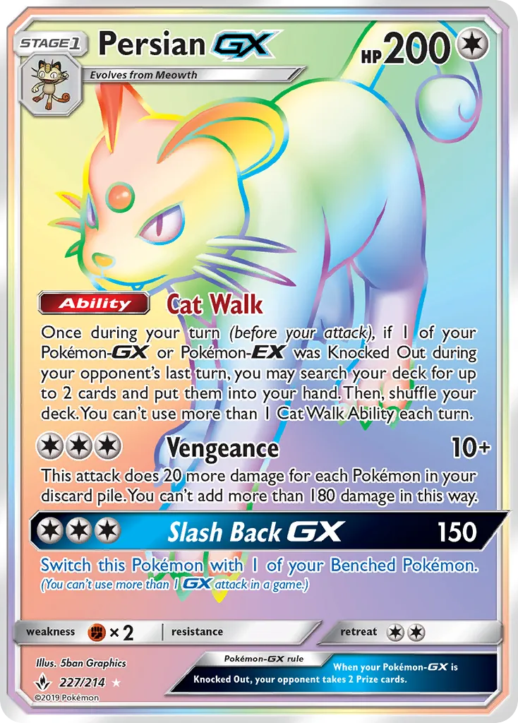 2019 Unbroken Bonds Persian-GX #207/214 Rare Ultra card image