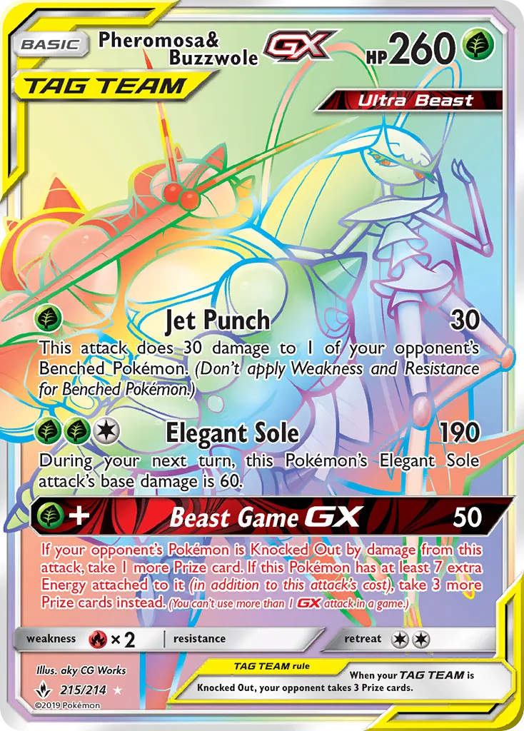 2019 Unbroken Bonds Pheromosa & Buzzwole-GX #191/214 Rare Ultra card image