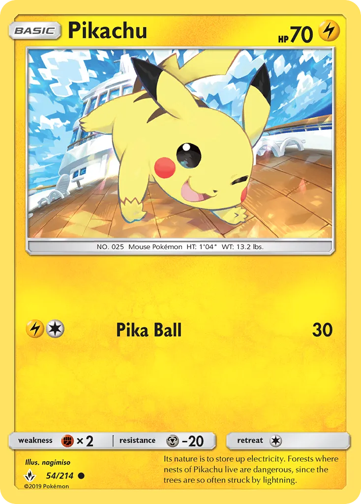2019 Unbroken Bonds Pikachu Common #054/214 Common card image