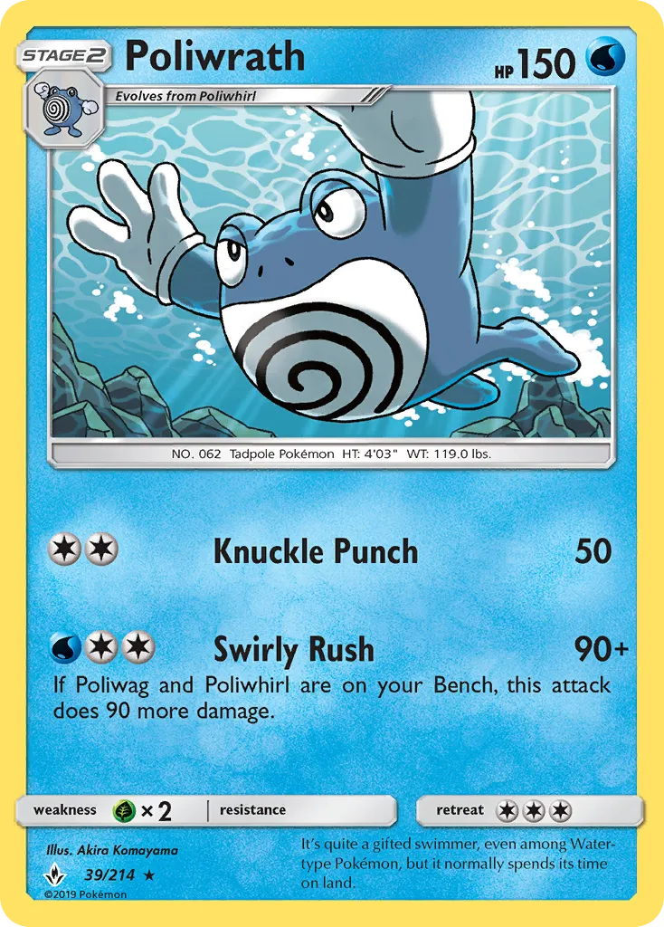2019 Unbroken Bonds Poliwrath Rare #039/214 Rare card image