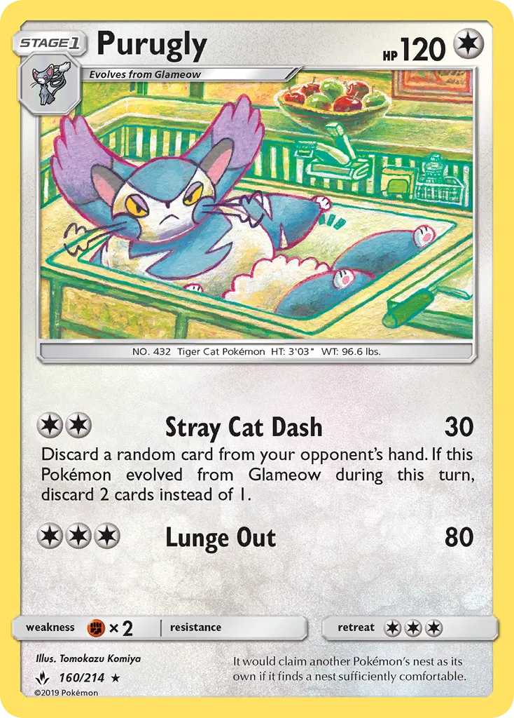 2019 Unbroken Bonds Purugly #160/214 Rare card image