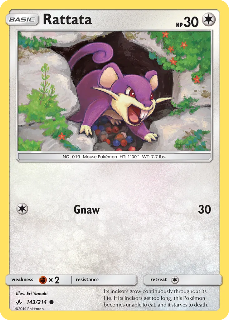 2019 Unbroken Bonds Rattata #143/214 Common card image