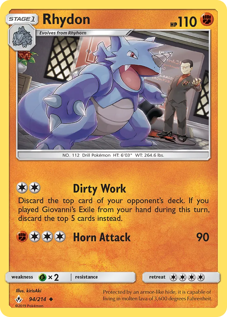 2019 Unbroken Bonds Rhydon #094/214 Uncommon card image