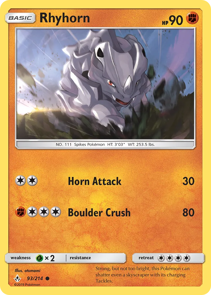 2019 Unbroken Bonds Rhyhorn #093/214 Common card image