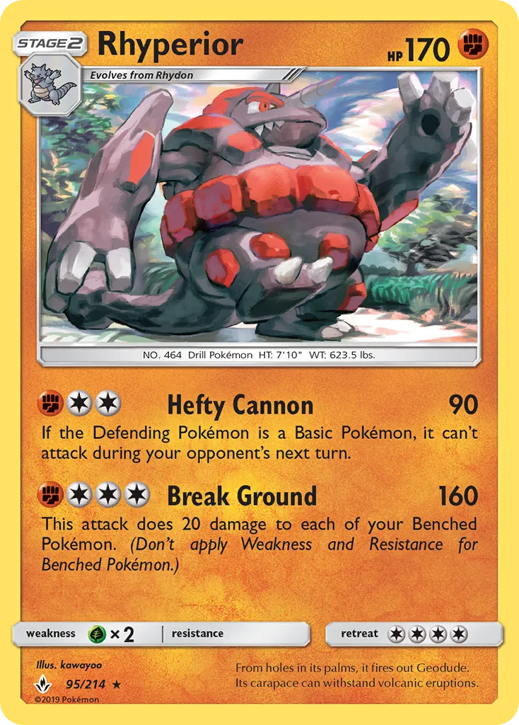 2019 Unbroken Bonds Rhyperior Rare #095/214 Rare card image