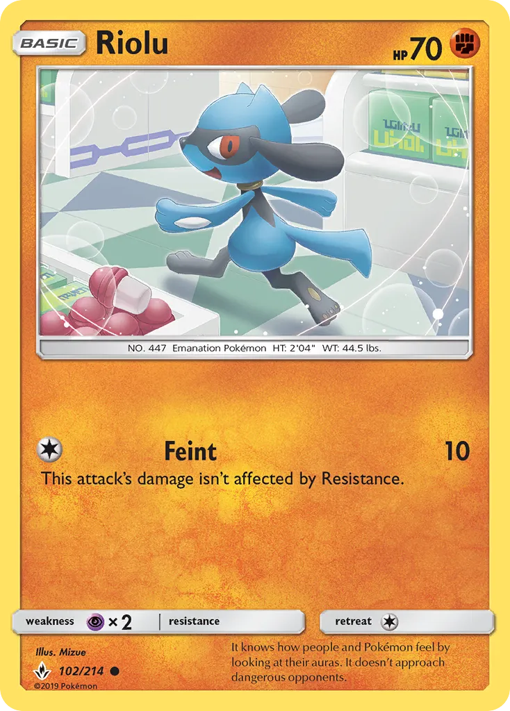 2019 Unbroken Bonds Riolu Common #102/214 Common card image