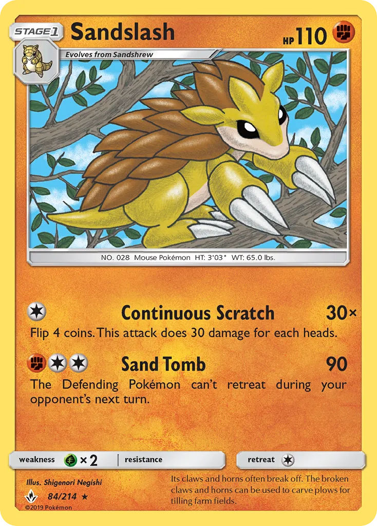 2019 Unbroken Bonds Sandslash #084/214 Rare card image