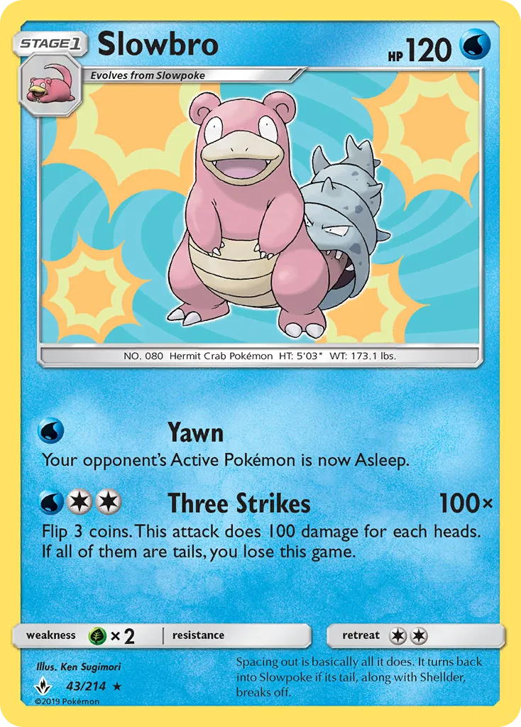 2019 Unbroken Bonds Slowbro #043/214 Rare Holo card image
