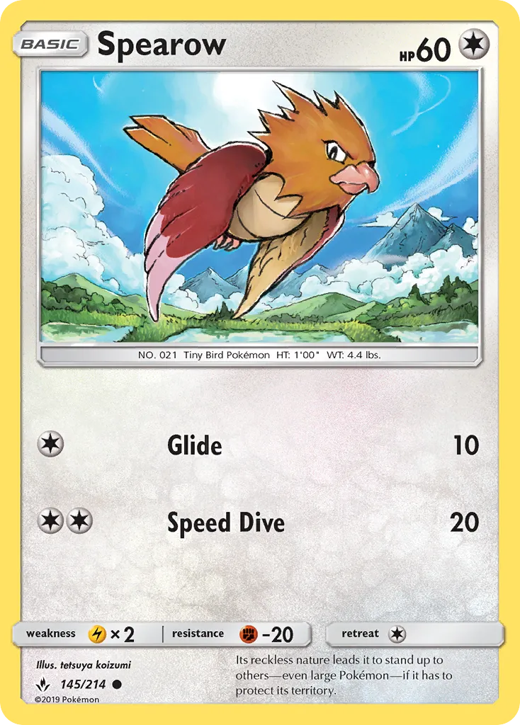 2019 Unbroken Bonds Spearow Common #145/214 Common card image