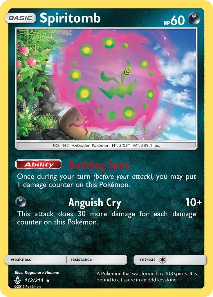 2019 Unbroken Bonds Spiritomb #112/214 Rare Holo card image
