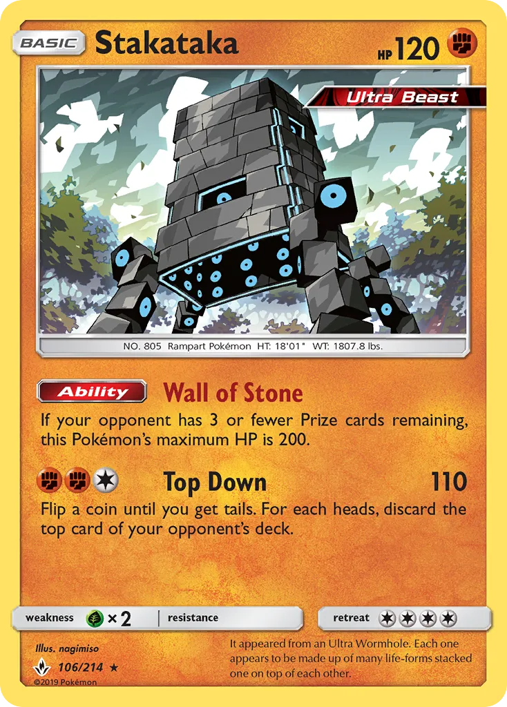 2019 Unbroken Bonds Stakataka #106/214 Rare Holo card image