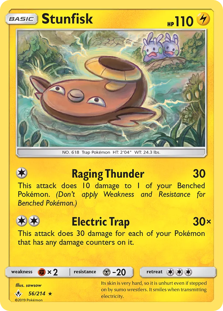 2019 Unbroken Bonds Stunfisk #056/214 Rare card image