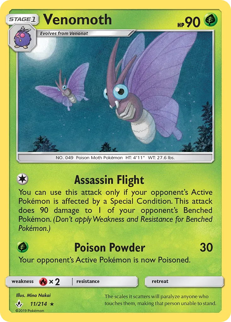 2019 Unbroken Bonds Venomoth Rare #011/214 Rare card image
