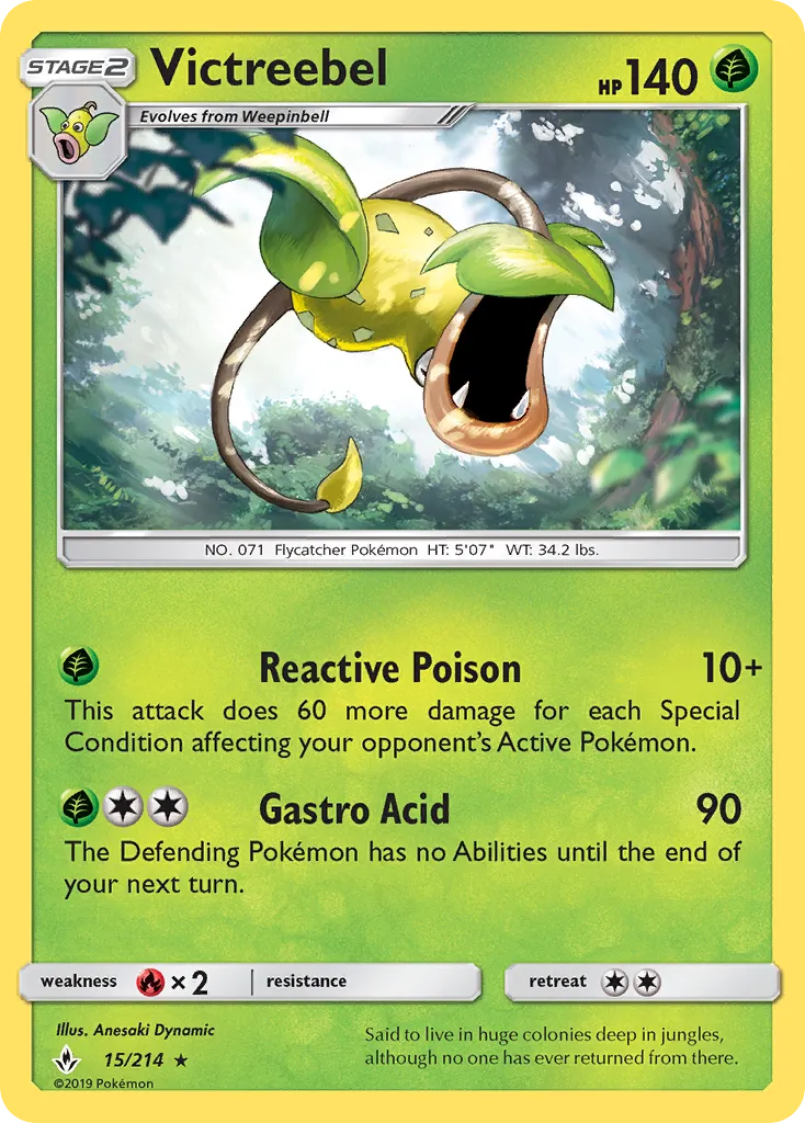 2019 Unbroken Bonds Victreebel Rare #015/214 Rare card image