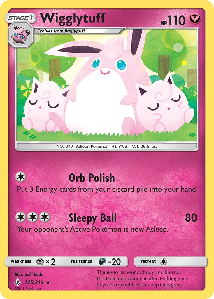 2019 Unbroken Bonds Wigglytuff #135/214 Rare card image