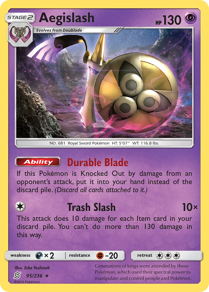 2019 Unified Minds Aegislash #095/236 Rare Holo card image