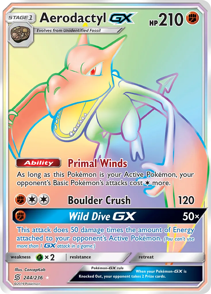 2019 Unified Minds Aerodactyl-GX #106/236 Rare Holo GX card image