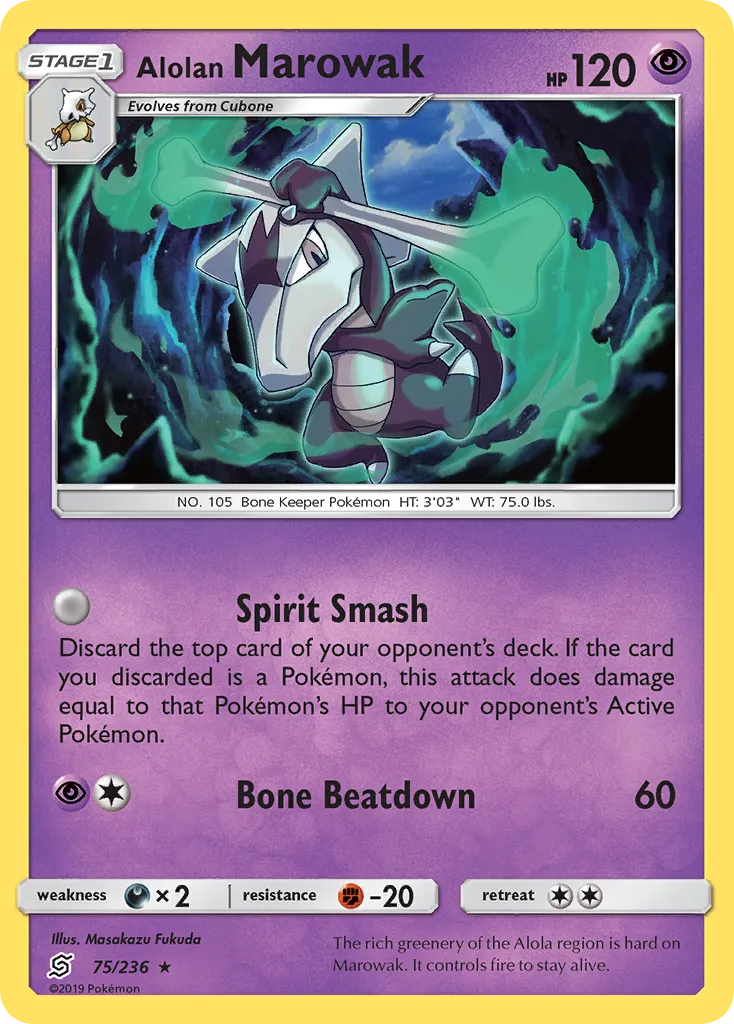 2019 Unified Minds Alolan Marowak #075/236 Rare card image