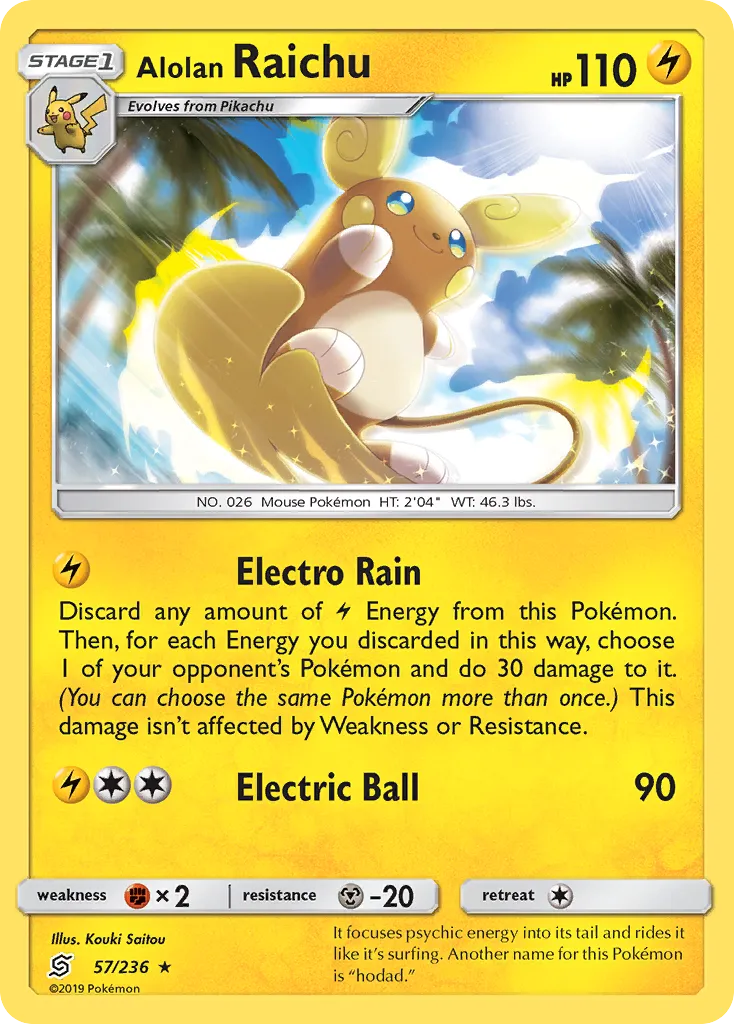 2019 Unified Minds Alolan Raichu #057/236 Rare Holo card image