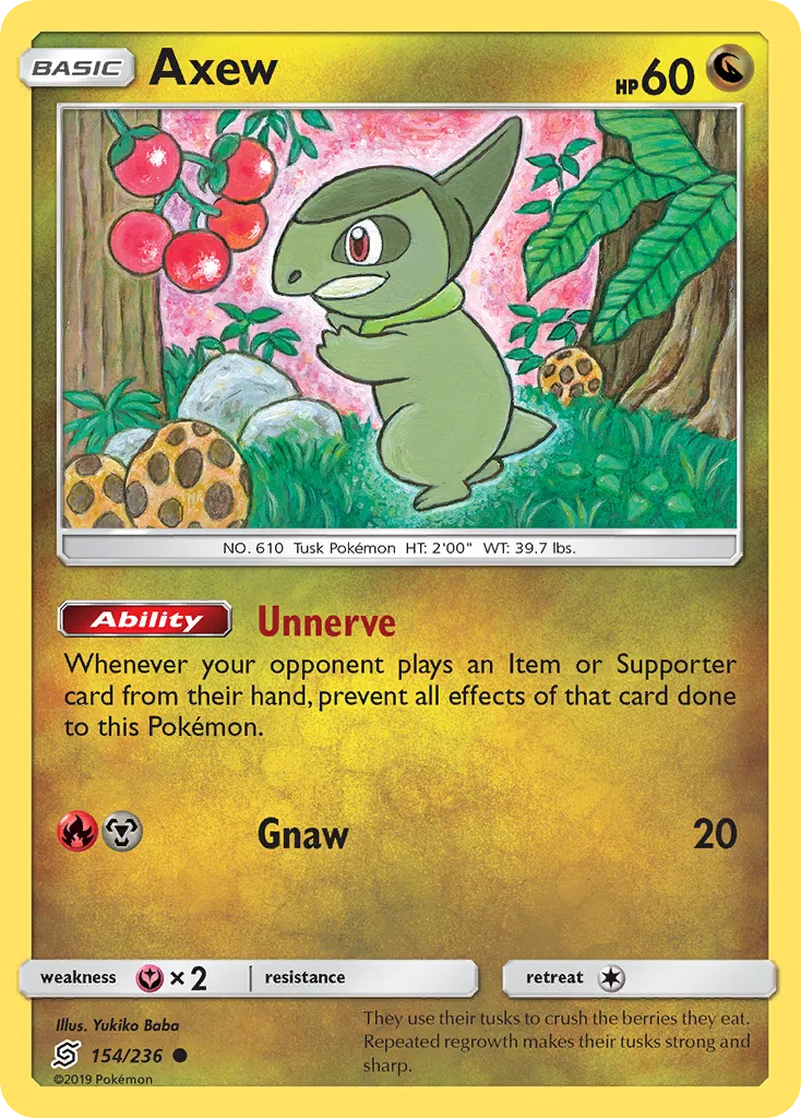 2019 Unified Minds Axew Common #154/236 Common card image