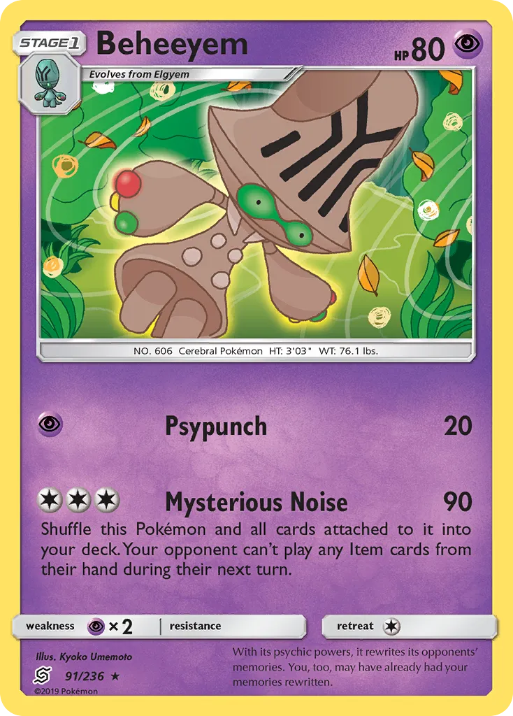2019 Unified Minds Beheeyem #091/236 Rare card image
