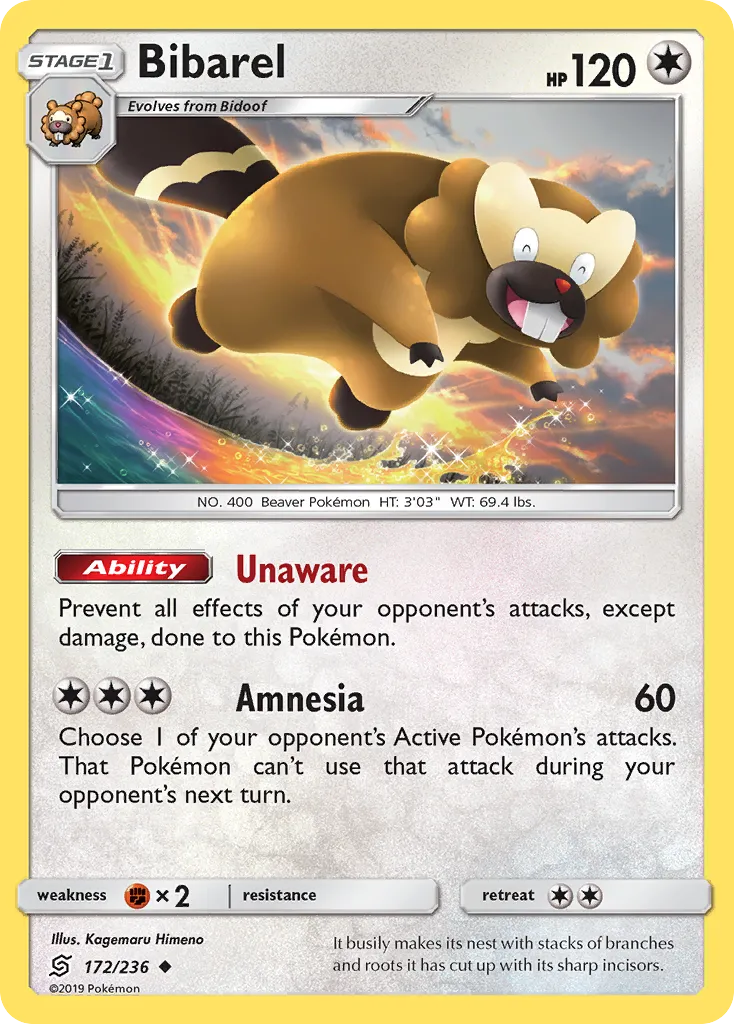 2019 Unified Minds Bibarel Uncommon #172/236 Uncommon card image