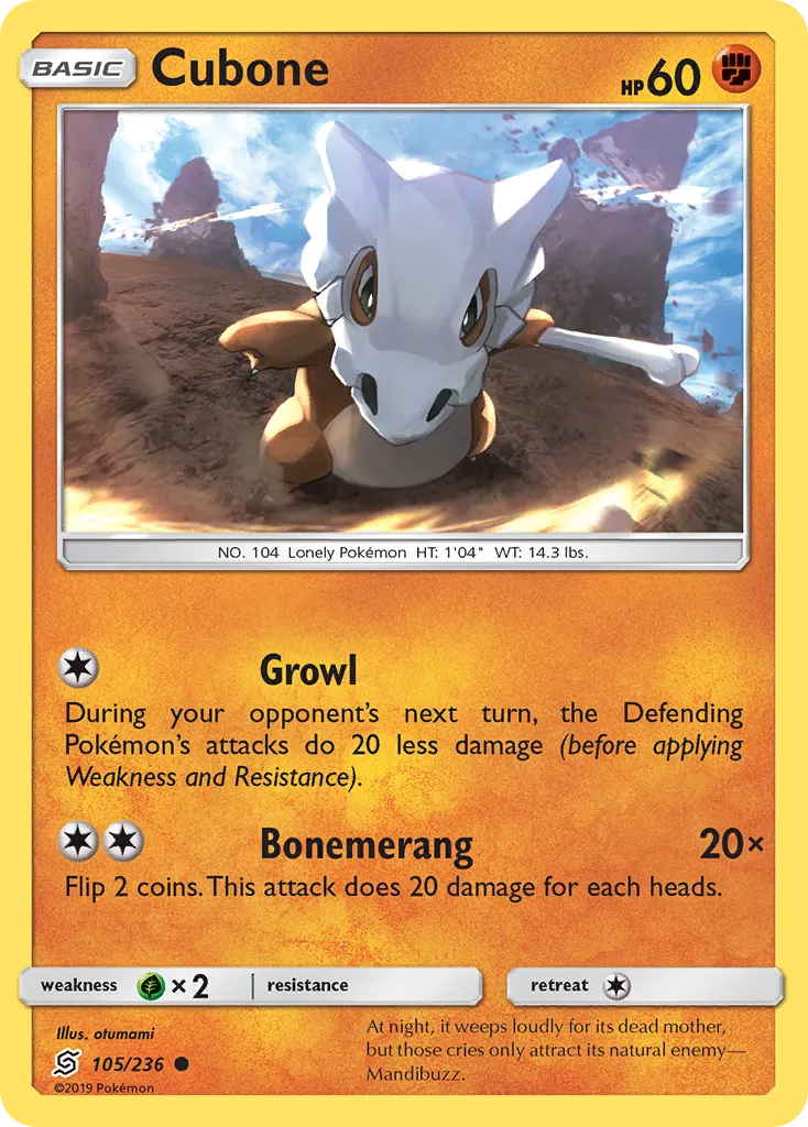 2019 Unified Minds Cubone Common #105/236 Common card image
