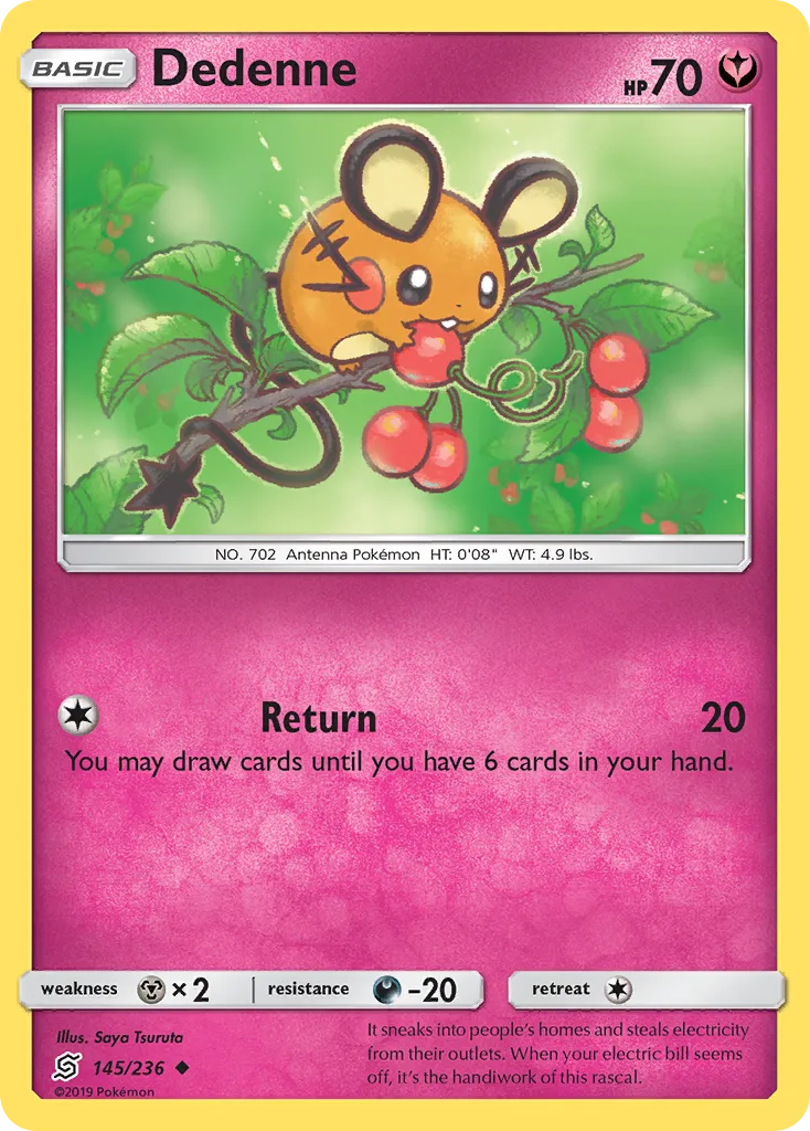 2019 Unified Minds Dedenne Uncommon #145/236 Uncommon card image