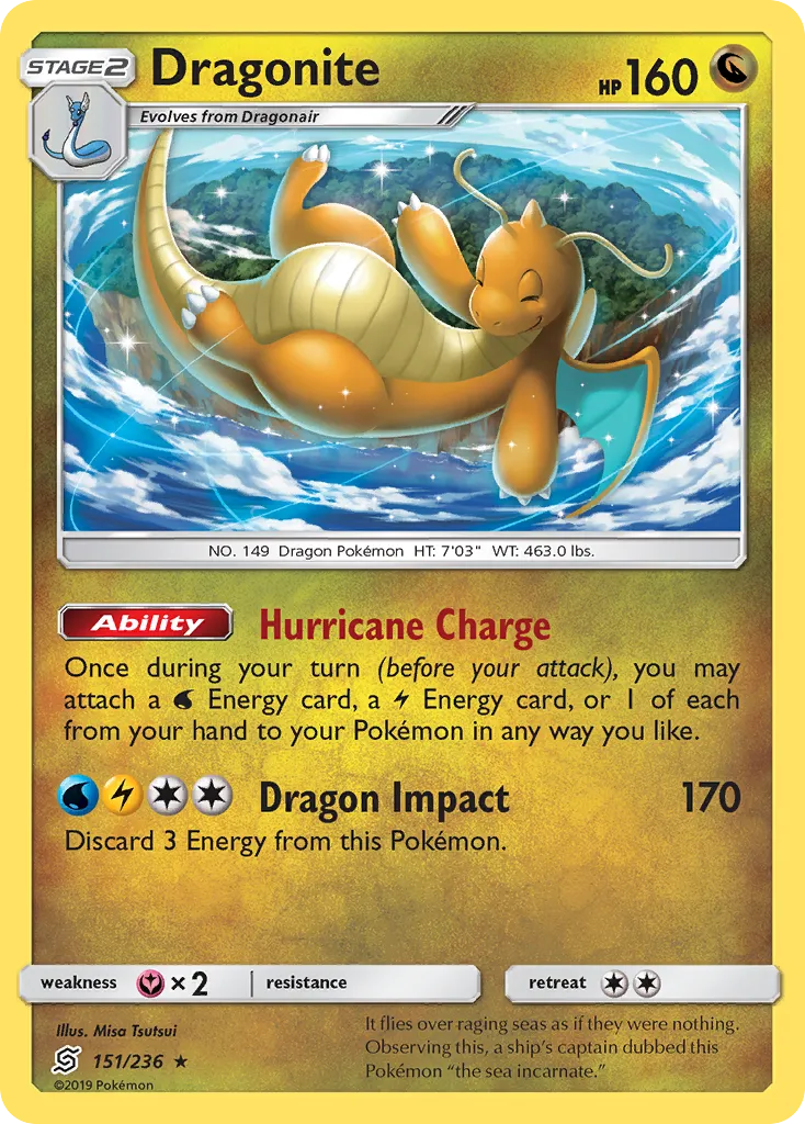2019 Unified Minds Dragonite #151/236 Rare card image